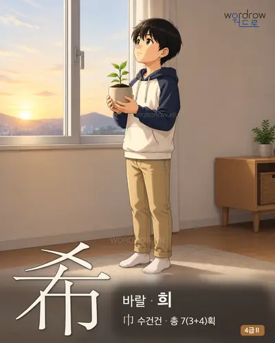 希 (바랄 희) - 4급Ⅱ 한자 일러스트 카드