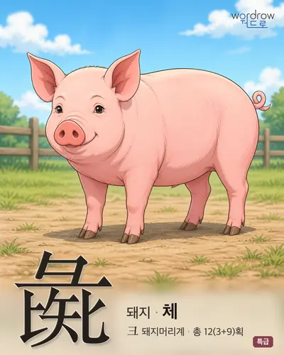 彘 (돼지 체) - 특급 한자 일러스트 카드