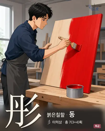 彤 (붉은칠할 동) - 특급 한자 일러스트 카드