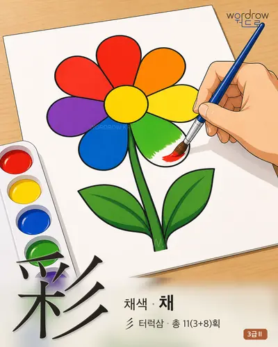 彩 (채색 채) - 3급Ⅱ 한자 일러스트 카드