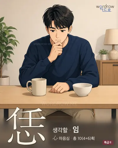 恁 (생각할 임) - 특급Ⅱ 한자 일러스트 카드