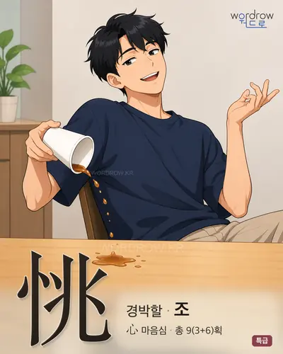 恌 (경박할 조) - 특급 한자 일러스트 카드