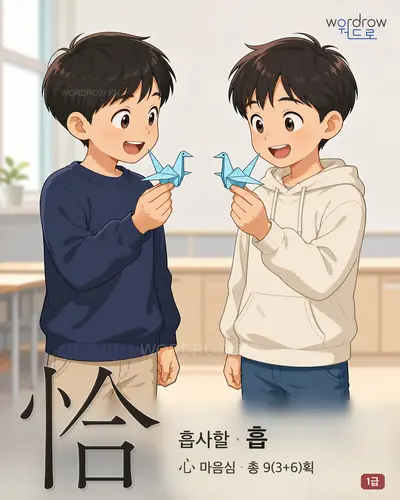 恰 (흡사할 흡) - 1급 한자 일러스트 카드