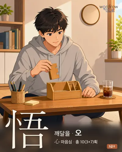 悟 (깨달을 오) - 3급Ⅱ 한자 일러스트 카드