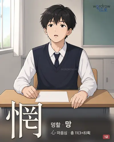 惘 (멍할 망) - 1급 한자 일러스트 카드