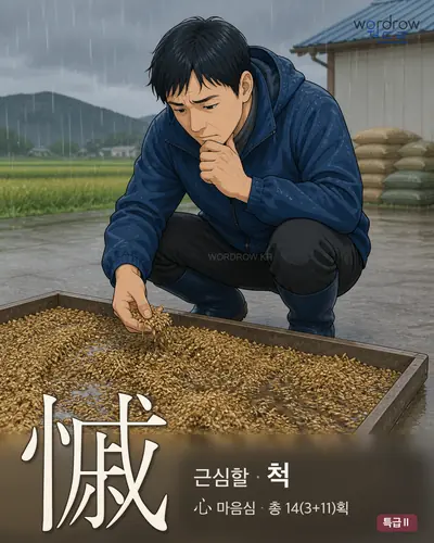 慽 (근심할 척) - 특급Ⅱ 한자 일러스트 카드