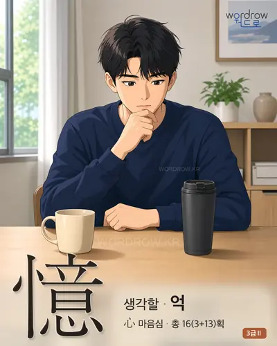 憶 (생각할 억) - 3급Ⅱ 한자 일러스트 카드