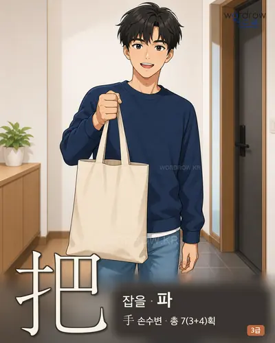 把 (잡을 파) - 3급 한자 일러스트 카드