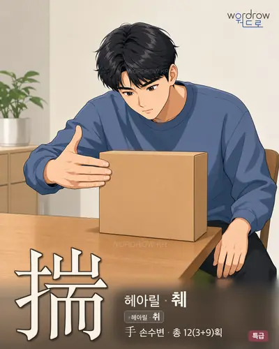 揣 (헤아릴 췌) - 특급 한자 일러스트 카드