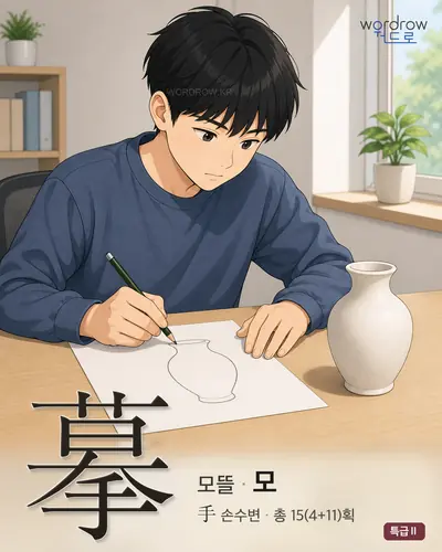 摹 (모뜰 모) - 특급Ⅱ 한자 일러스트 카드