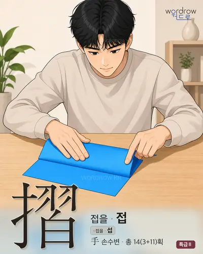 摺 (접을 접) - 특급Ⅱ 한자 일러스트 카드