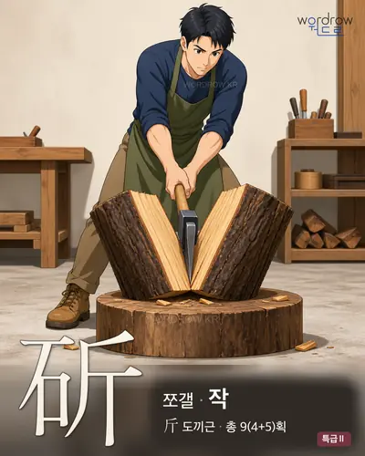 斫 (쪼갤 작) - 특급Ⅱ 한자 일러스트 카드
