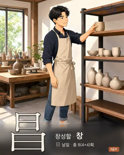 昌 (창성할 창) - 3급Ⅱ 한자 일러스트 카드