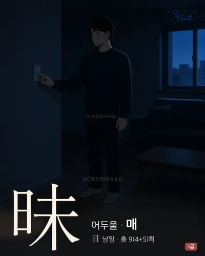 昧 (어두울 매) - 1급 한자 일러스트 카드