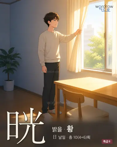 晄 (밝을 황) - 특급Ⅱ 한자 일러스트 카드