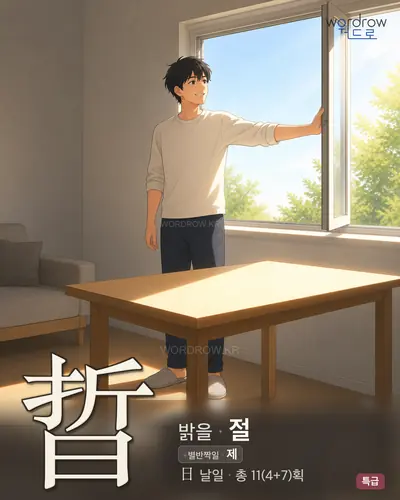 晢 (밝을 절) - 특급 한자 일러스트 카드