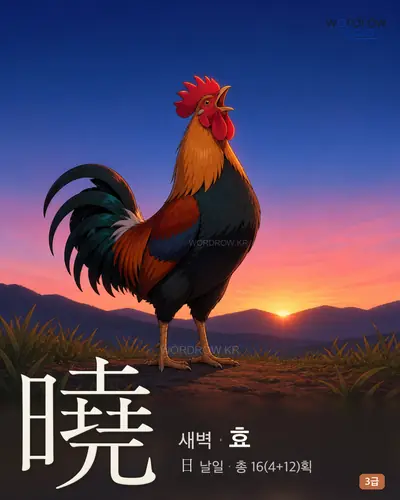 曉 (새벽 효) - 3급 한자 일러스트 카드