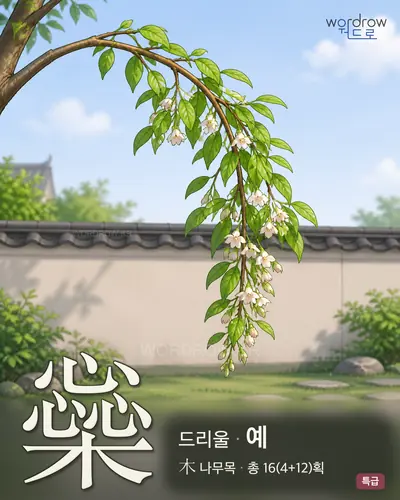 橤 (드리울 예) - 특급 한자 일러스트 카드