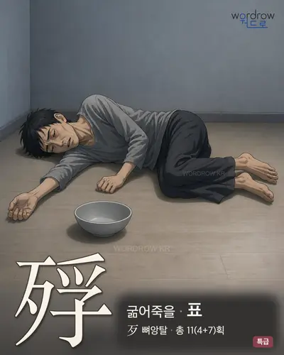 殍 (굶어죽을 표) - 특급 한자 일러스트 카드