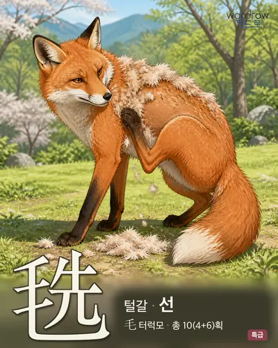 毨 (털갈 선) - 특급 한자 일러스트 카드