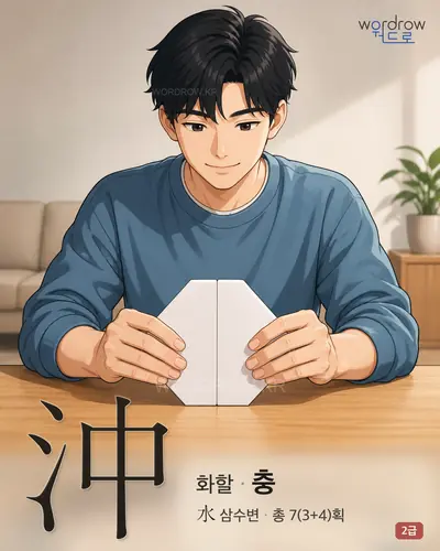 沖 (화(和)할 충) - 2급 한자 일러스트 카드