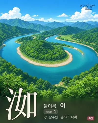 洳 (물이름 여) - 특급 한자 일러스트 카드