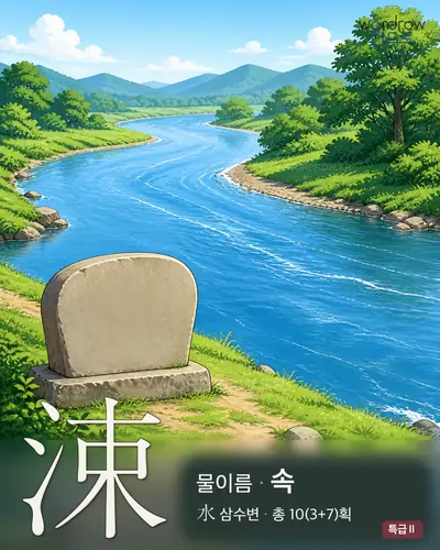 涑 (물이름 속) - 특급Ⅱ 한자 일러스트 카드