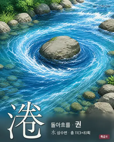 淃 (돌아흐를 권) - 특급Ⅱ 한자 일러스트 카드