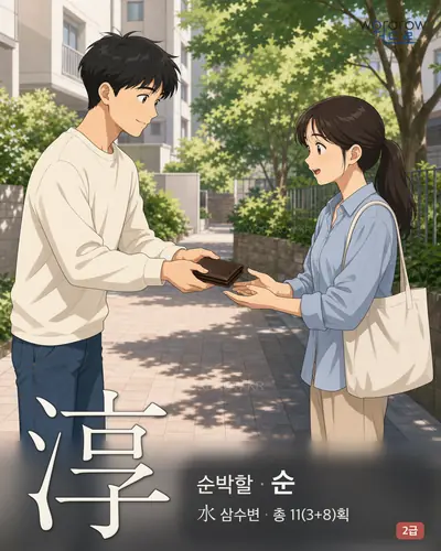 淳 (순박할 순) - 2급 한자 일러스트 카드