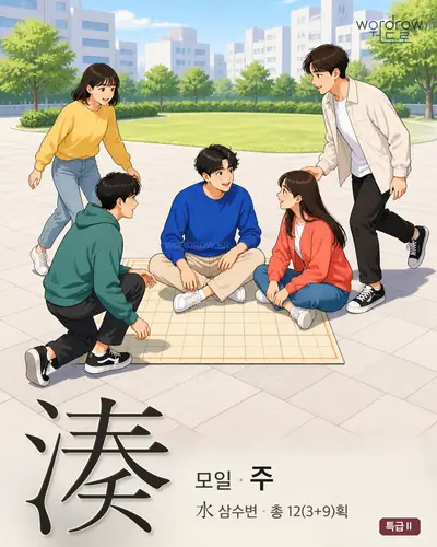 湊 (모일 주) - 특급Ⅱ 한자 일러스트 카드