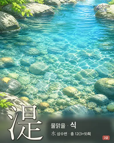 湜 (물맑을 식) - 2급 한자 일러스트 카드