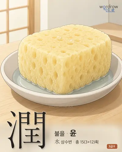 潤 (불을 윤) - 3급Ⅱ 한자 일러스트 카드