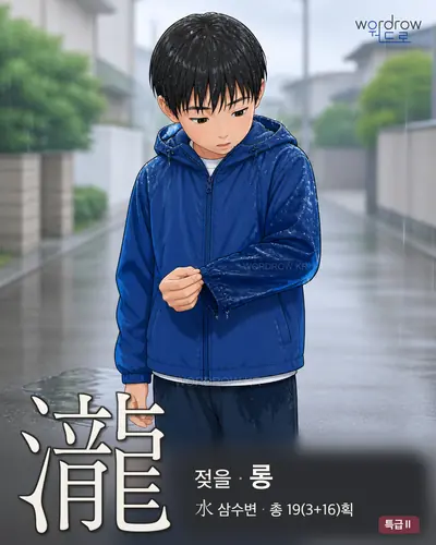 瀧 (젖을 롱) - 특급Ⅱ 한자 일러스트 카드