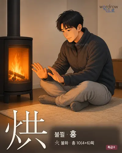 烘 (불쬘 홍) - 특급Ⅱ 한자 일러스트 카드