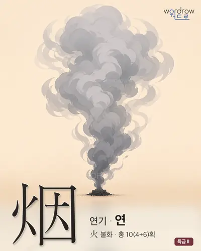 烟 (연기[煙 ] 연) - 특급Ⅱ 한자 일러스트 카드