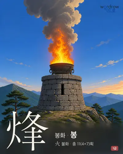 烽 (봉화 봉) - 1급 한자 일러스트 카드