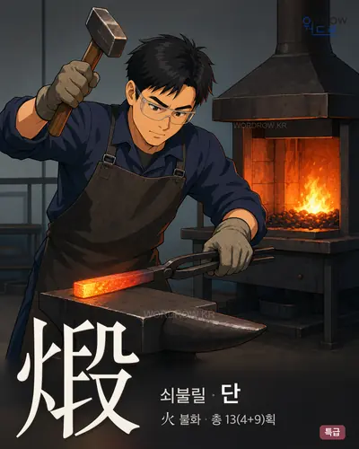 煅 (쇠불릴 단) - 특급 한자 일러스트 카드