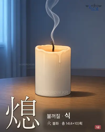 熄 (불꺼질 식) - 1급 한자 일러스트 카드
