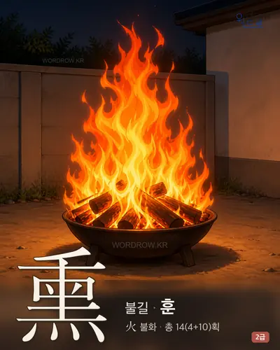 熏 (불길 훈) - 2급 한자 일러스트 카드