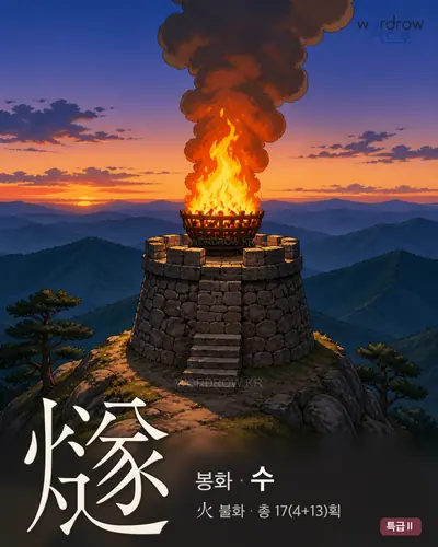 燧 (봉화 수) - 특급Ⅱ 한자 일러스트 카드