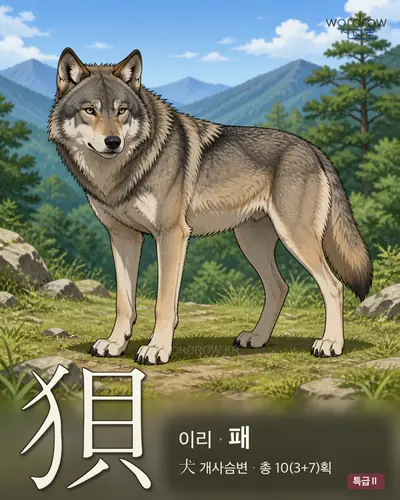 狽 (이리 패) - 특급Ⅱ 한자 일러스트 카드