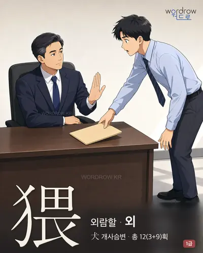 猥 (외람할 외) - 1급 한자 일러스트 카드