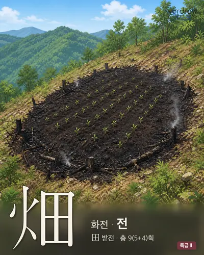 畑 (화전 전) - 특급Ⅱ 한자 일러스트 카드