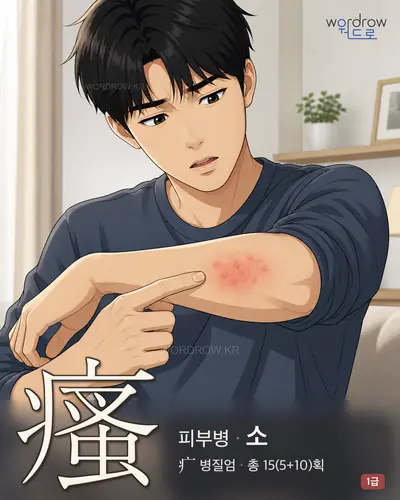 瘙 (피부병 소) - 1급 한자 일러스트 카드