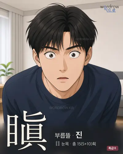 瞋 (부릅뜰 진) - 특급Ⅱ 한자 일러스트 카드