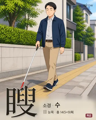 瞍 (소경 수) - 특급 한자 일러스트 카드