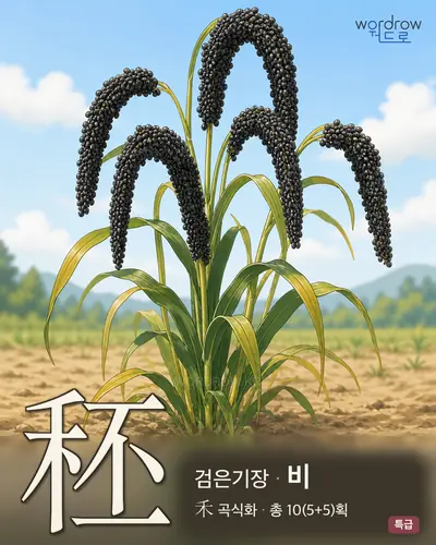 秠 (검은기장 비) - 특급 한자 일러스트 카드