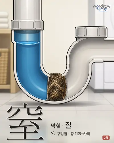 窒 (막힐 질) - 2급 한자 일러스트 카드