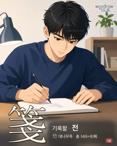 箋 (기록할 전) - 1급 한자 일러스트 카드
