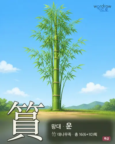 篔 (왕대 운) - 특급 한자 일러스트 카드